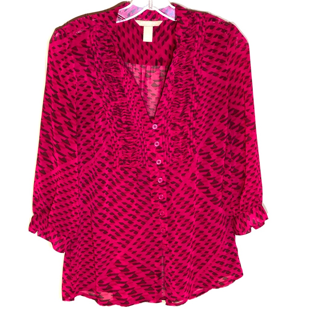 Sheer 3/4 Sleeve Pink Blouse, BR Factory, small